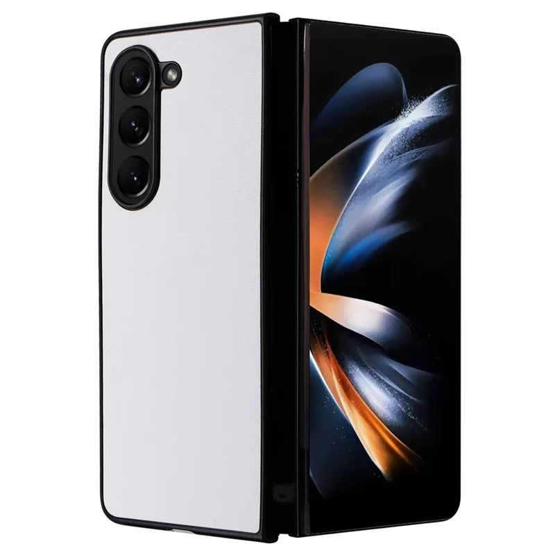 For Samsung Galaxy Z Fold5 5G Textured PU Leather+PC Phone Case Folding Back Cover - White