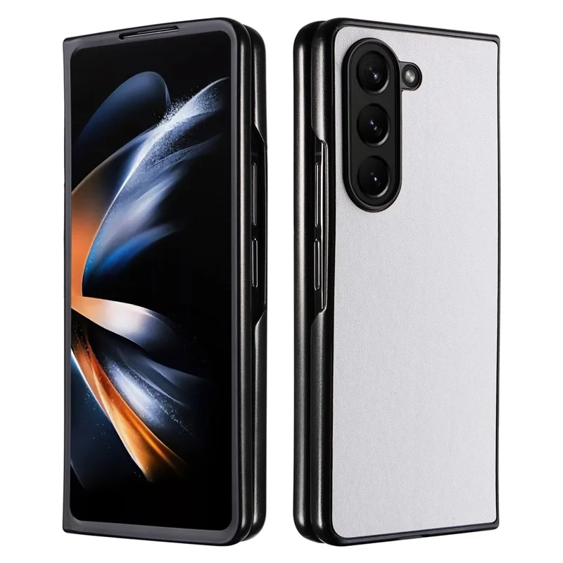 For Samsung Galaxy Z Fold5 5G Textured PU Leather+PC Phone Case Folding Back Cover - White