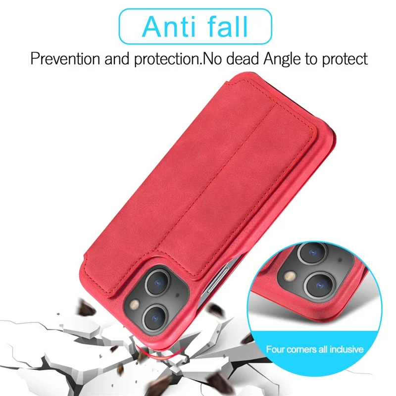 LC.IMEEKE Für iPhone 15 Leder-Ständer-Handyhülle mit Schockschutz und Kartenfach - Rot
