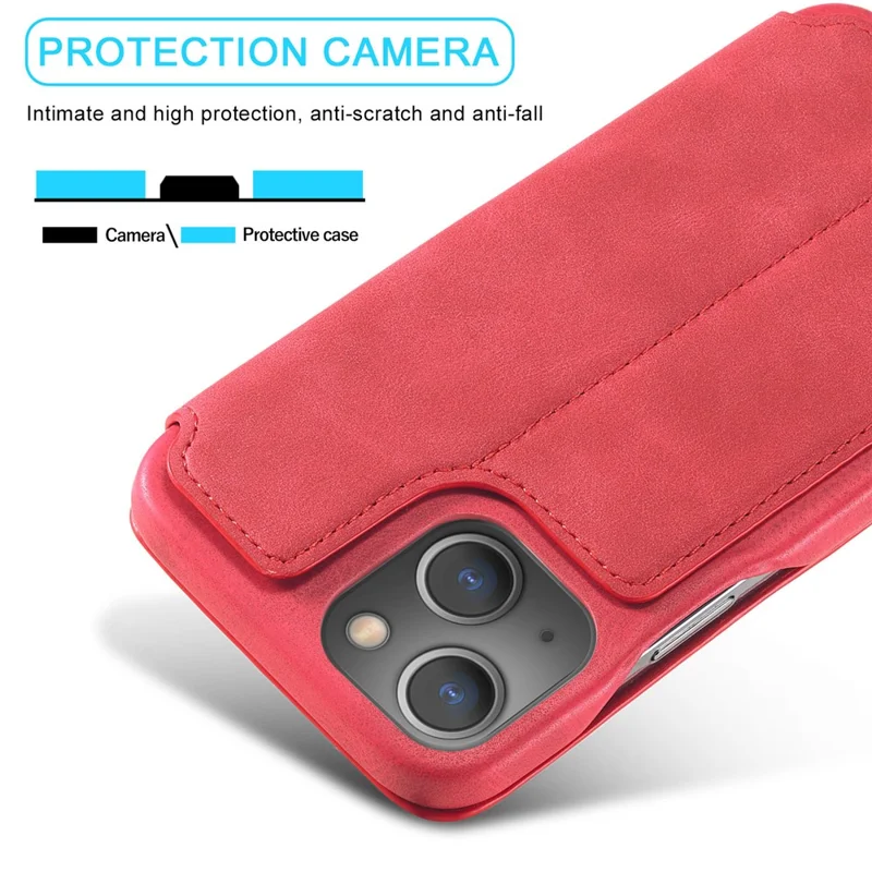 LC.IMEEKE Für iPhone 15 Leder-Ständer-Handyhülle mit Schockschutz und Kartenfach - Rot