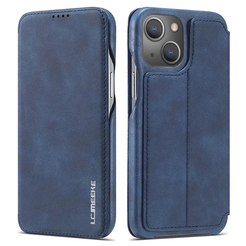 LC.IMEEKE til iPhone 15 Plus PU-læder stående telefonbeskytning med ét kortfag, beskyttelsesdæksel mod fald - Blå