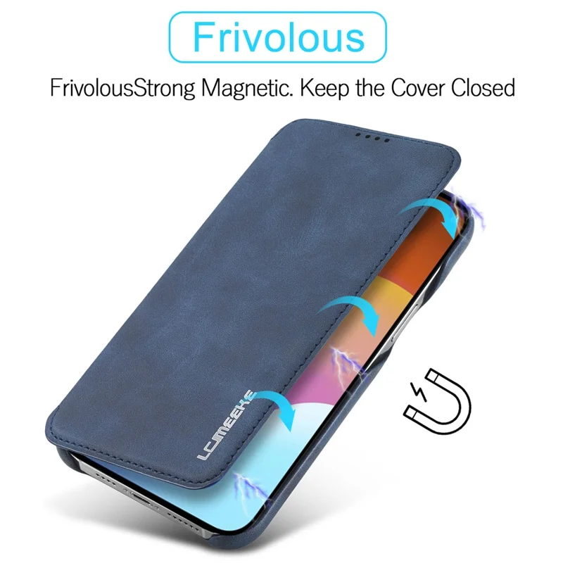 LC.IMEEKE til iPhone 15 Plus PU-læder stående telefonbeskytning med ét kortfag, beskyttelsesdæksel mod fald - Blå