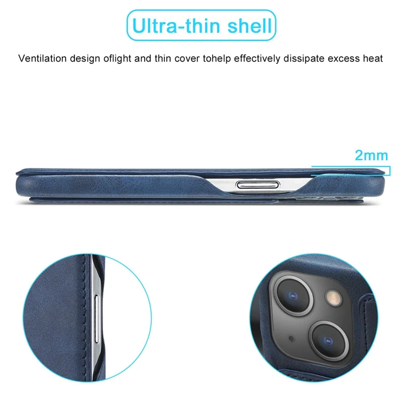 LC.IMEEKE til iPhone 15 Plus PU-læder stående telefonbeskytning med ét kortfag, beskyttelsesdæksel mod fald - Blå