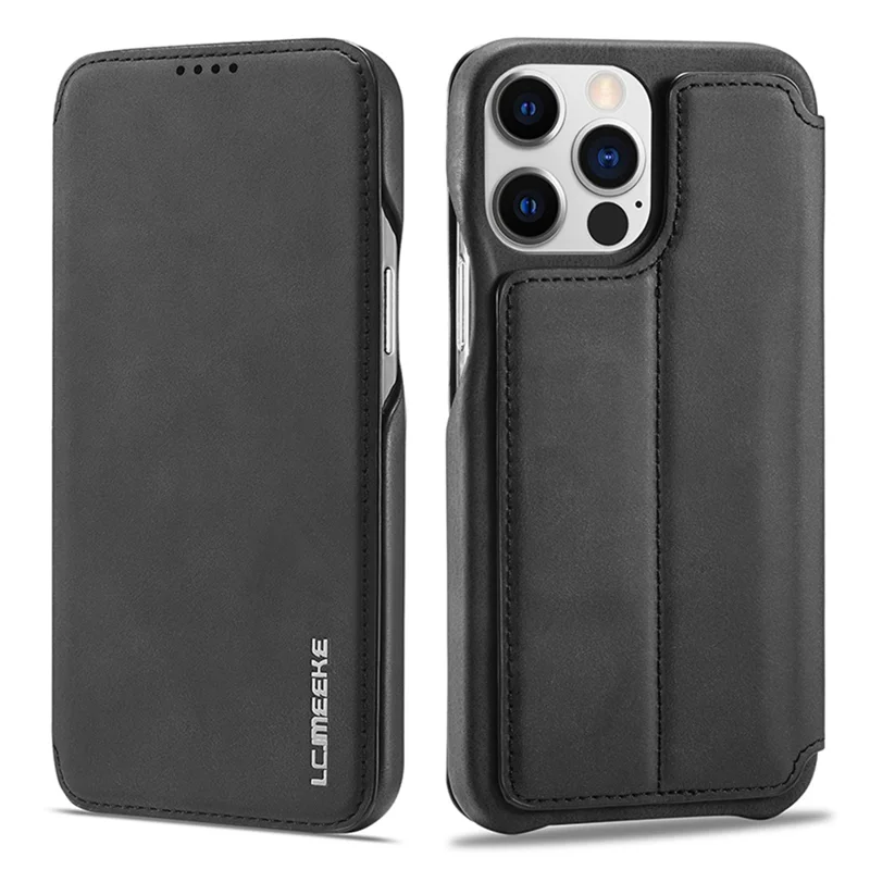 LC.IMEEKE für iPhone 15 Pro Max Stoßfestes Ständer-Cover PU-Leder Handyhülle mit Kartenfach - Schwarz