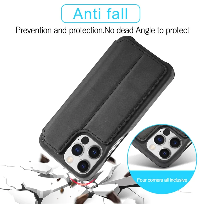 LC.IMEEKE für iPhone 15 Pro Max Stoßfestes Ständer-Cover PU-Leder Handyhülle mit Kartenfach - Schwarz