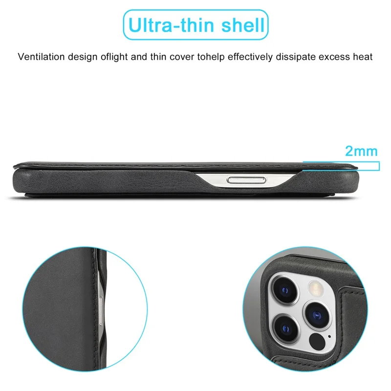 LC.IMEEKE für iPhone 15 Pro Max Stoßfestes Ständer-Cover PU-Leder Handyhülle mit Kartenfach - Schwarz