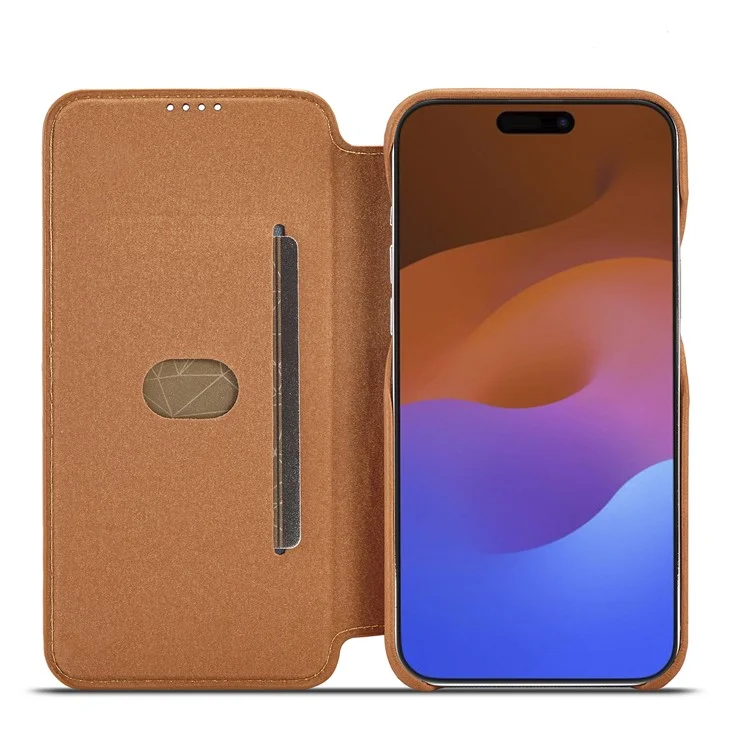 LC.IMEEKE Für iPhone 15 Pro Leder-Ständer-Handyhülle Stoßfest Kartenfach-Cover - Braun