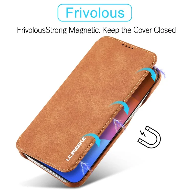 LC.IMEEKE For iPhone 15 Pro Leather Stand Phone Case Shockproof Card Holder Cover - Brown