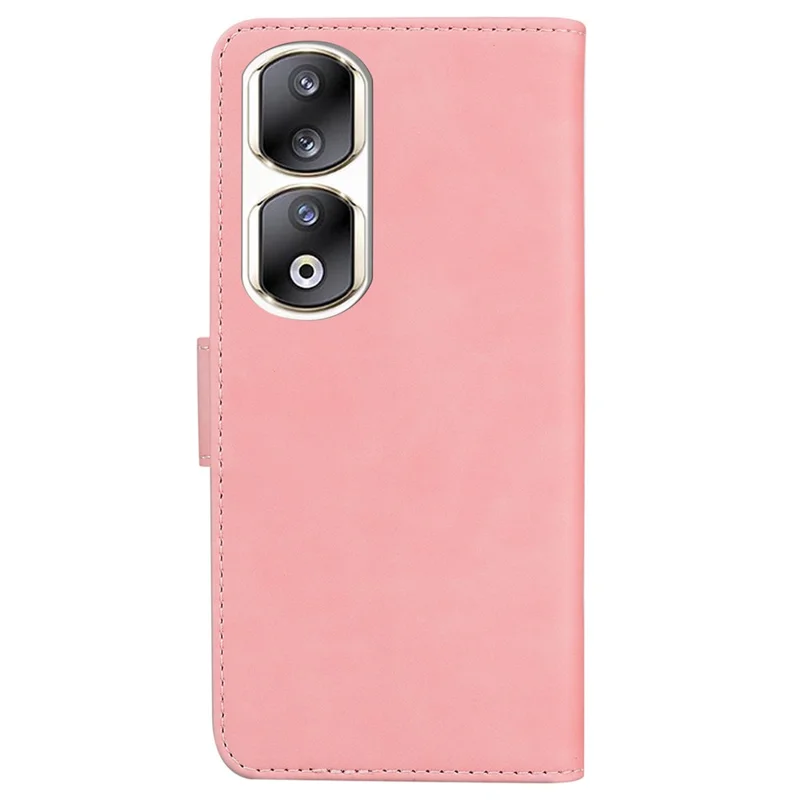 Solid Color PU Leather Phone Case for Honor 90 Pro Wallet Cell Phone Protective Cover with Stand - Pink