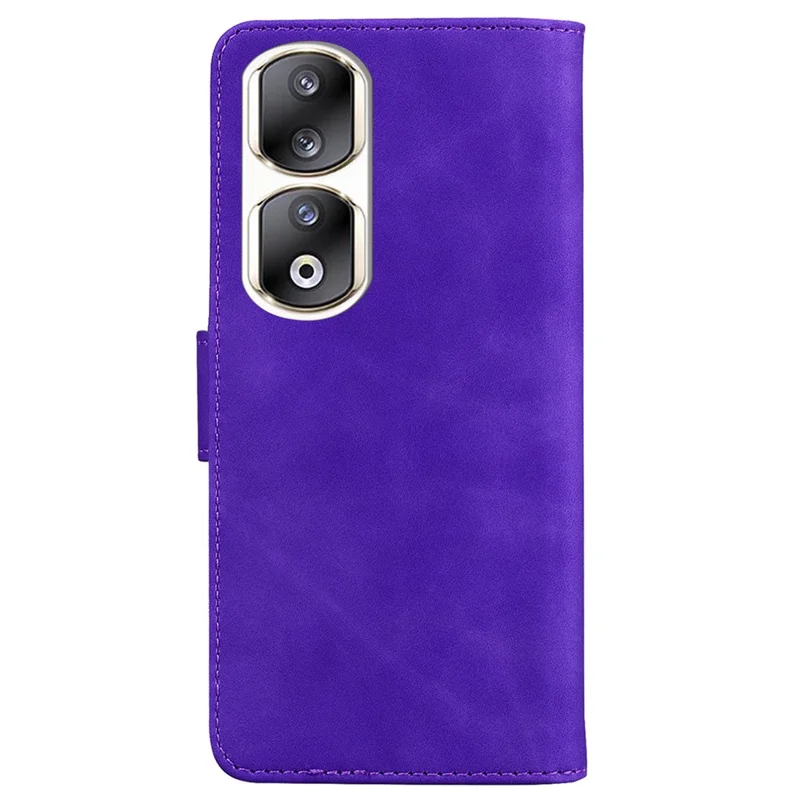Solid Color PU Leather Phone Case for Honor 90 Pro Wallet Cell Phone Protective Cover with Stand - Purple
