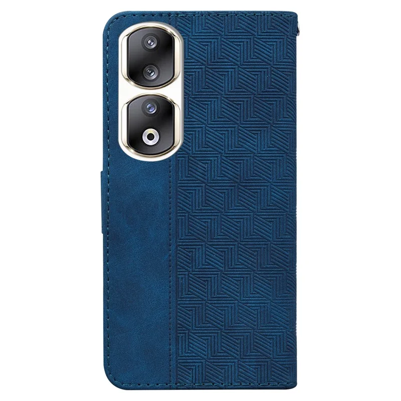 Shockproof Shell for Honor 90 Pro PU Leather Flip Cover Geometry Imprinted Wallet Phone Case - Blue