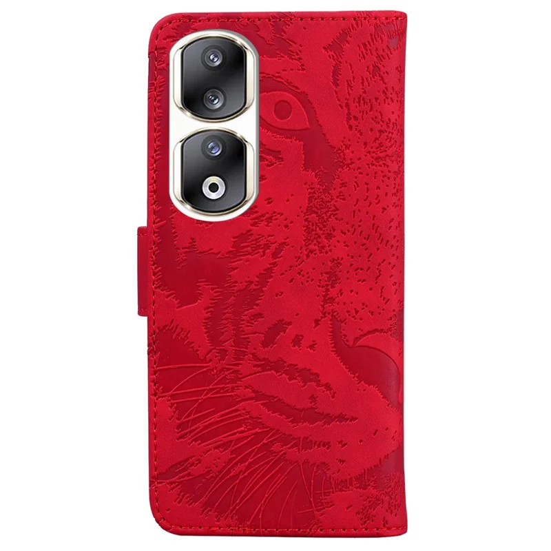 Tiger Imprint PU Leather Folio Flip Cover for Honor 90 Pro Wallet Phone Shell Protective Phone Case - Red