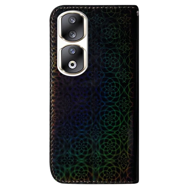 Wallet Phone Case for Honor 90 Pro Dazzling Flower Pattern Stand Cell Phone PU Leather Cover - Black