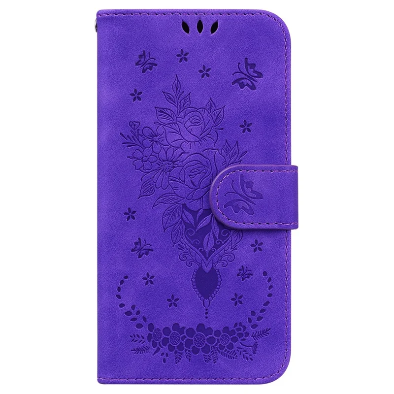 Shockproof Case for Honor 90 Rose Butterfly Imprinted Wallet Phone Case PU Leather Flip Cover - Purple