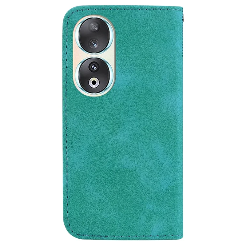 PU Leather Wallet Case for Honor 90 , 7-Shape Imprinted Shockproof Anti-Drop Phone Cover - Green