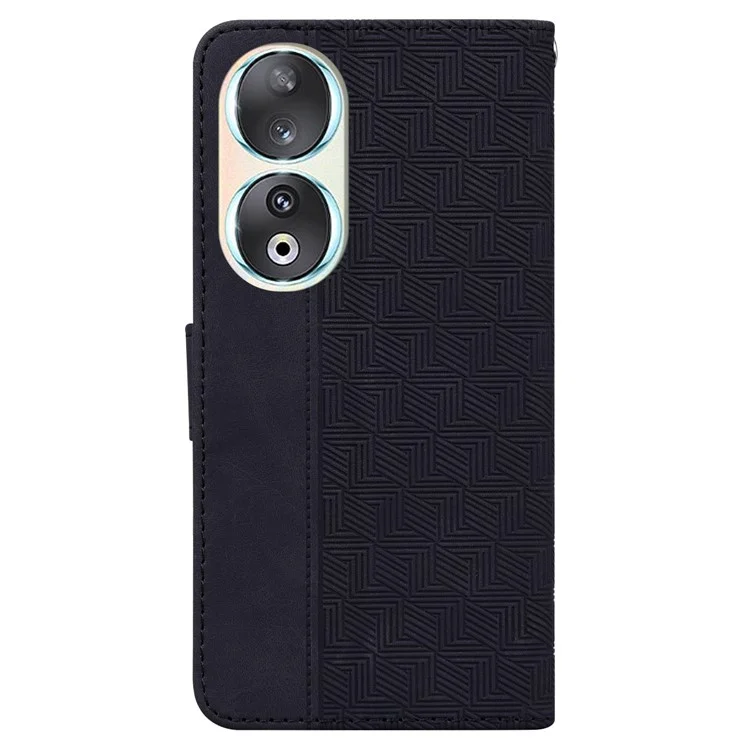 Stoßfeste Hülle für Honor 90 Geometrisch bedrucktes PU-Leder-Flip-Cover, Anti-Drop-Geldbörsen-Handyhülle - Schwarz