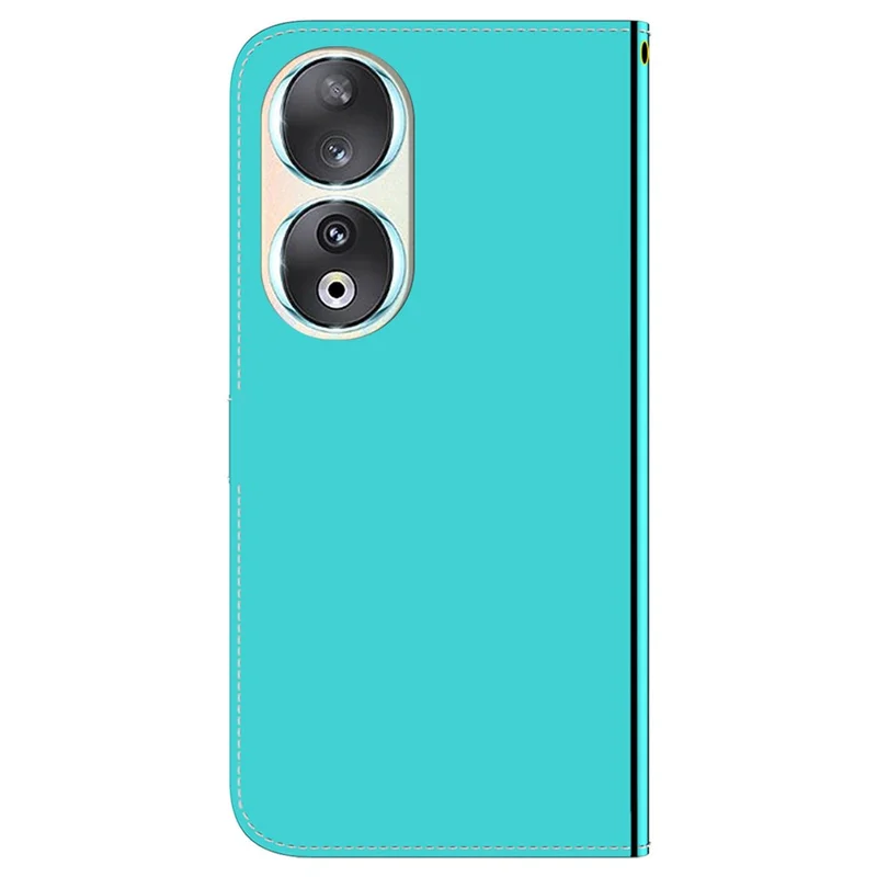 Wallet Phone Case for Honor 90 Mirror-Like Surface PU Leather Stand Flip Cover - Cyan