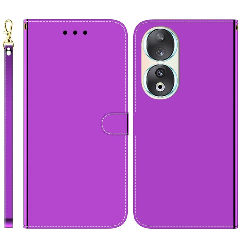 Wallet Phone Case for Honor 90 Mirror-Like Surface PU Leather Stand Flip Cover - Purple