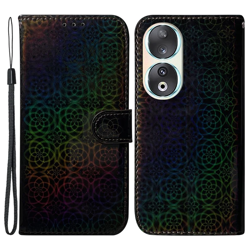 Wallet PU Leather Case for Honor 90 , Dazzling Flower Pattern Stand Cell Phone Cover - Black