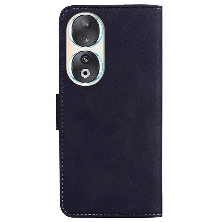 Solid Color Leather Phone Case for Honor 90 , Stand Wallet Cell Phone Protective Cover - Black