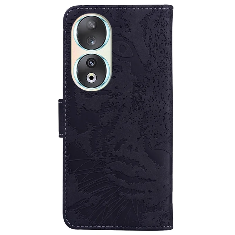 Tiger Imprint PU Leather Phone Cover per Honor 90, Custodia protettiva per telefono con portafoglio e supporto - Nero
