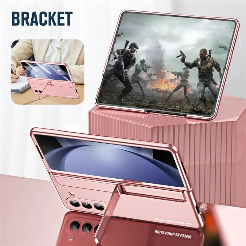 Til Samsung Galaxy Z Fold5 5G Flip Case Hængselbeskyttelse PC-telefonbeslag med skærmfilm/stiftpen - Pink
