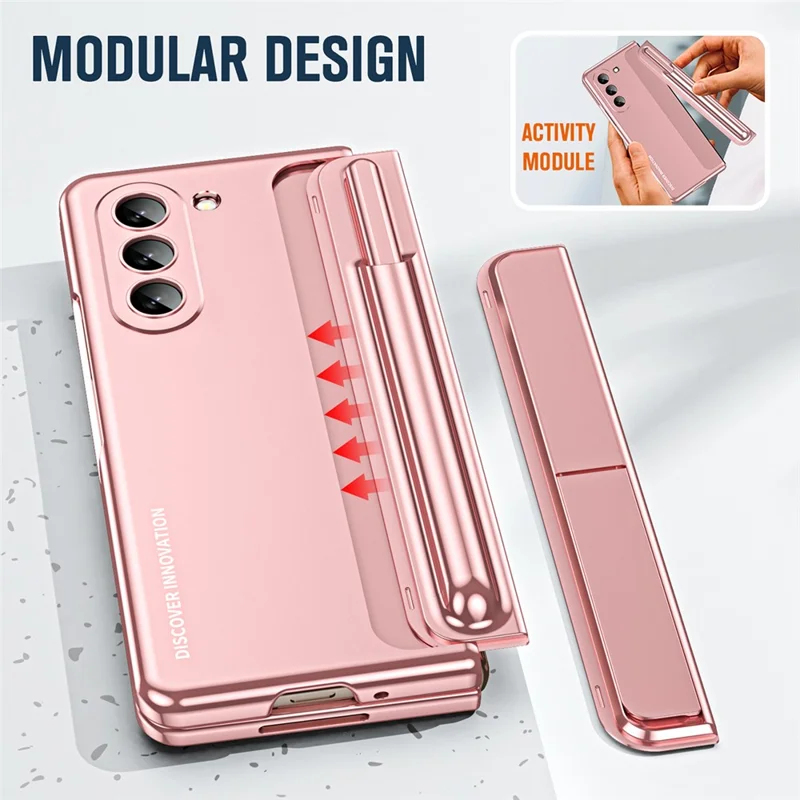 Til Samsung Galaxy Z Fold5 5G Flip Case Hængselbeskyttelse PC-telefonbeslag med skærmfilm/stiftpen - Pink