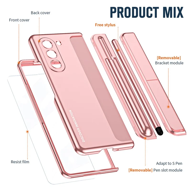 Til Samsung Galaxy Z Fold5 5G Flip Case Hængselbeskyttelse PC-telefonbeslag med skærmfilm/stiftpen - Pink
