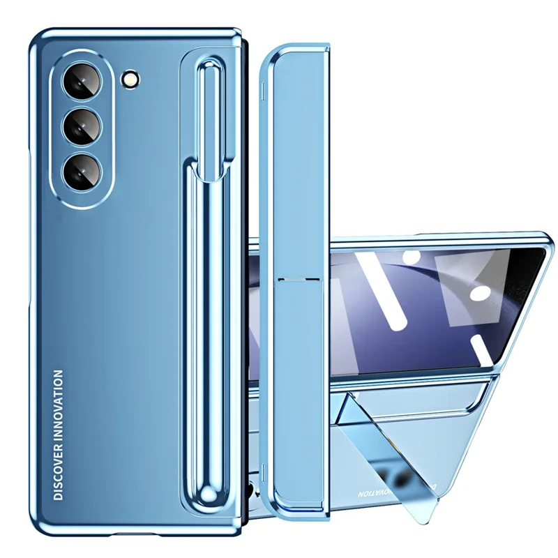 For Samsung Galaxy Z Fold5 5G Kickstand Case Hinge Protection PC Phone Cover with Screen Film / Stylus - Blue