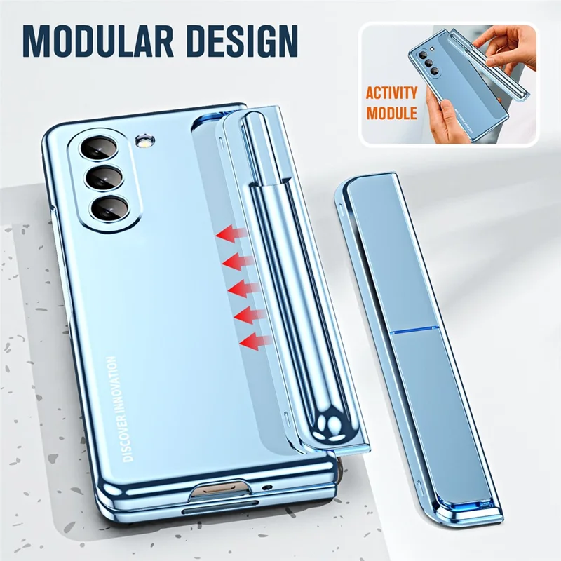 For Samsung Galaxy Z Fold5 5G Kickstand Case Hinge Protection PC Phone Cover with Screen Film / Stylus - Blue