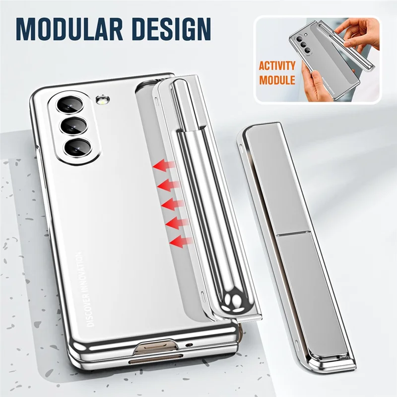 For Samsung Galaxy Z Fold5 5G Kickstand Case Hinge Protection PC Phone Cover with Screen Film / Stylus - Silver