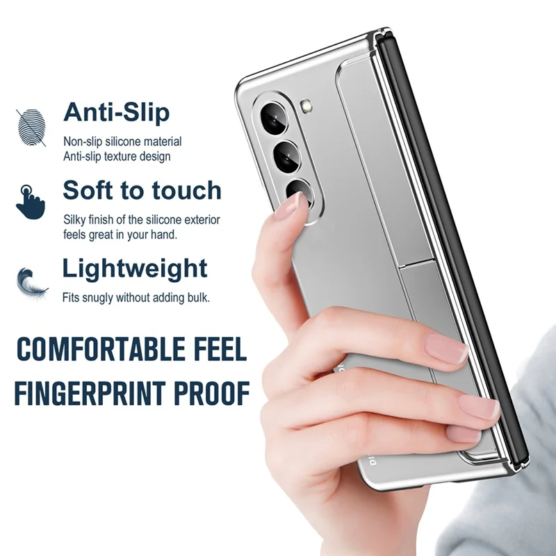 For Samsung Galaxy Z Fold5 5G Kickstand Case Hinge Protection PC Phone Cover with Screen Film / Stylus - Silver
