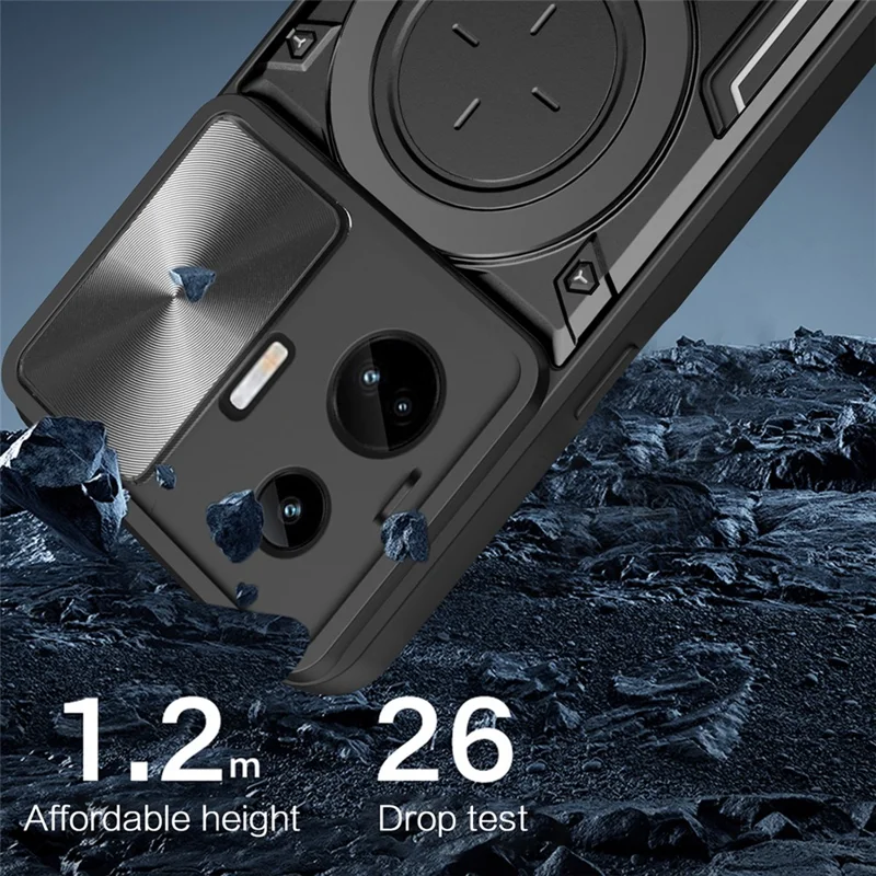 For Realme GT3 5G / GT Neo 5 5G PC+TPU Rotate Kickstand Cover Slide Lens Protection Shockproof Phone Case - Black