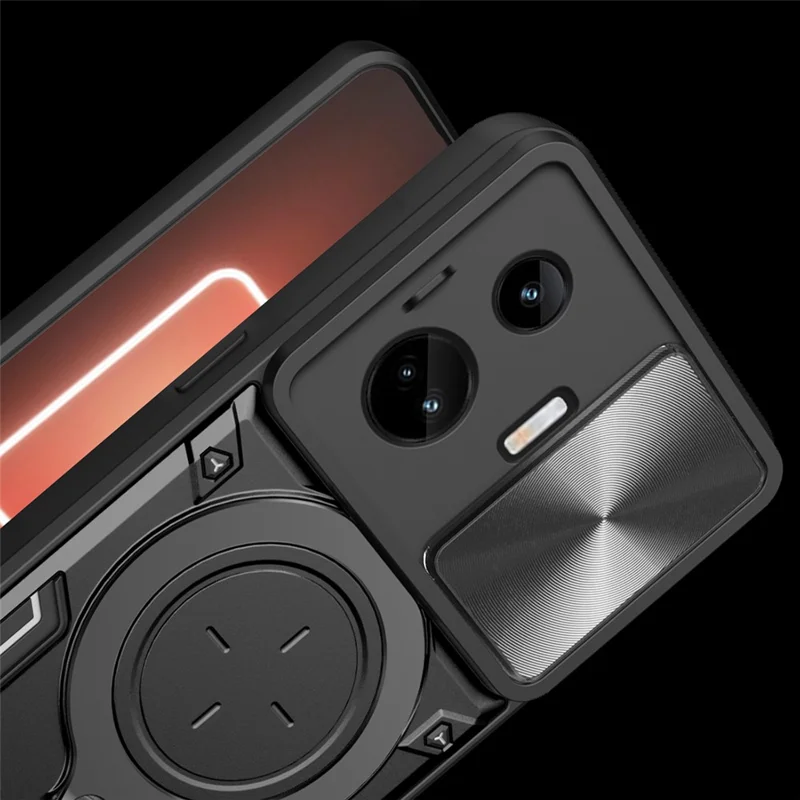 For Realme GT3 5G / GT Neo 5 5G PC+TPU Rotate Kickstand Cover Slide Lens Protection Shockproof Phone Case - Black