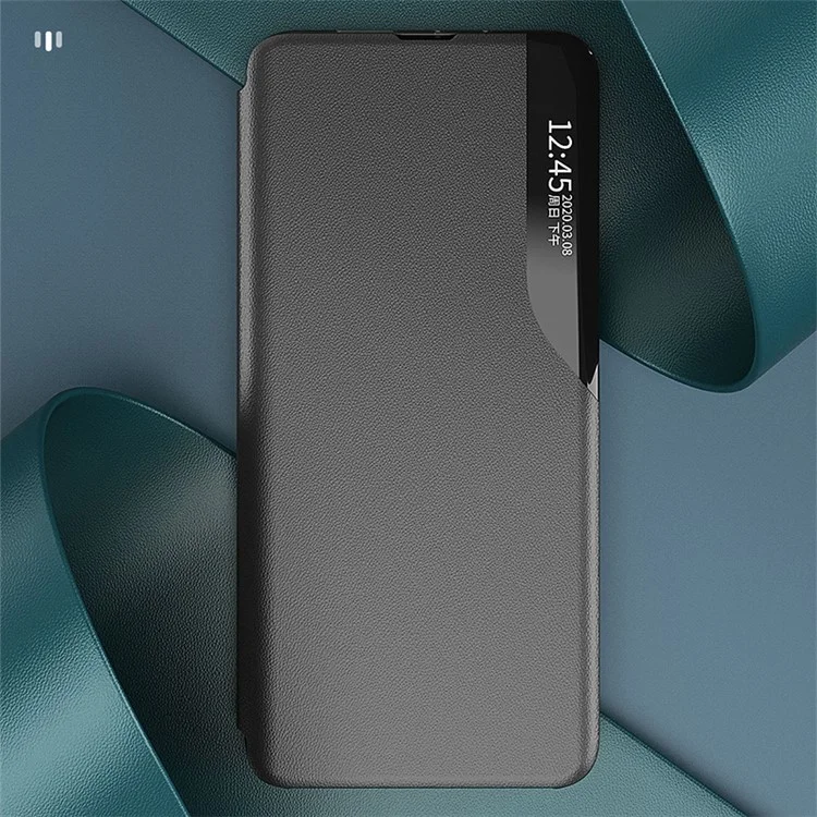 Para Xiaomi Redmi Note 12S 4G Ventana Ver Caso de Teléfono Anti-caída Cubierta de Cuero PU+PC Stand - Negro
