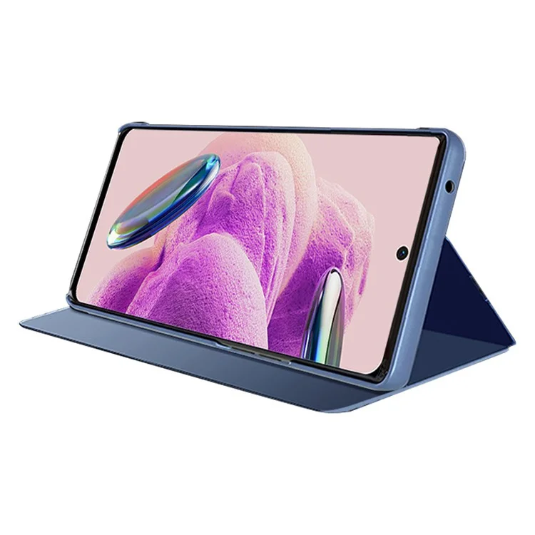 Spiegel Oberfläche Handyhülle für Xiaomi Redmi Note 12S 4G View Window Elektroplattierung Leder Hülle - Blau