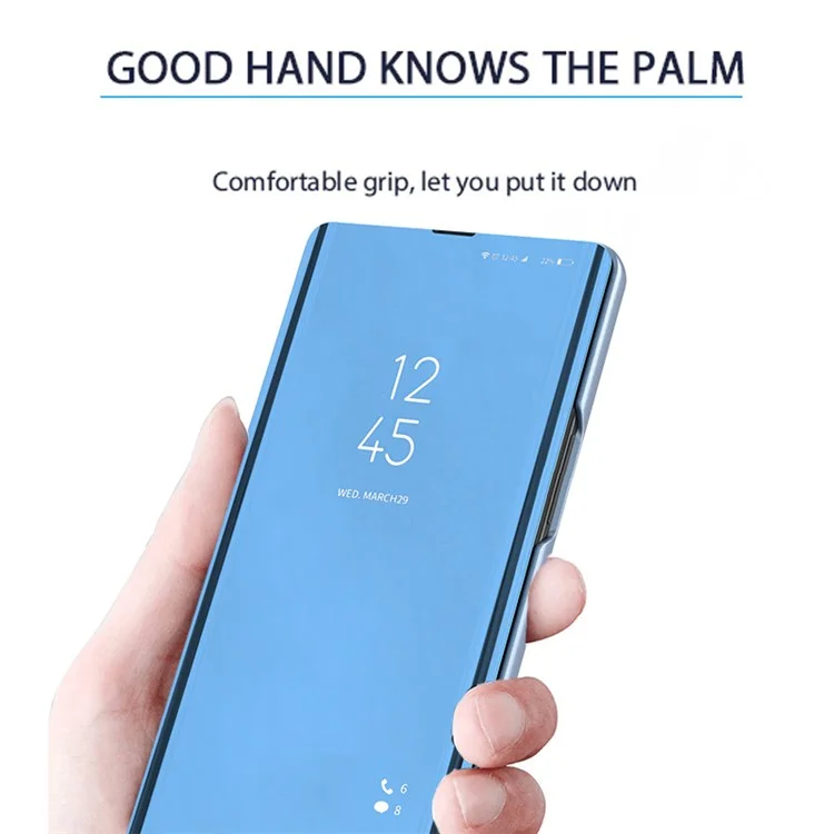 Spiegel Oberfläche Handyhülle für Xiaomi Redmi Note 12S 4G View Window Elektroplattierung Leder Hülle - Blau
