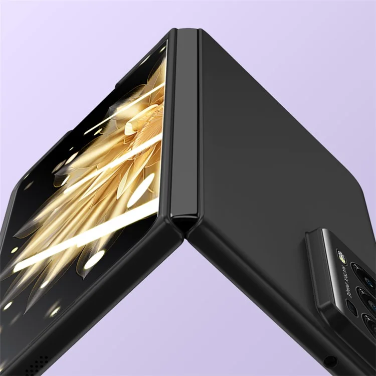 For Honor Magic V2 5G Pele de toque + Capa de PC Phone Case com Película de Vidro Temperado (Suporte para desbloqueio de impressão digital) - Preto