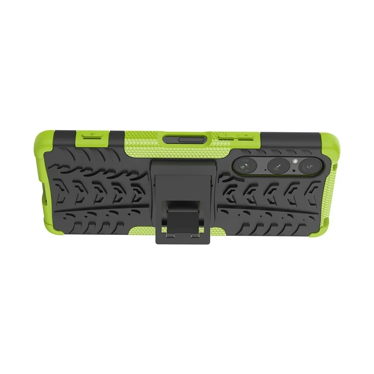 Für Sony Xperia 1 V Fallschutz-Reifenmuster PC+TPU Handyhülle Kickstand Handyhülle - Grün