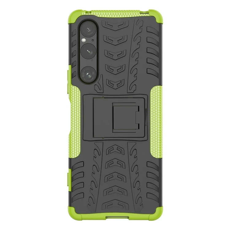 Für Sony Xperia 1 V Fallschutz-Reifenmuster PC+TPU Handyhülle Kickstand Handyhülle - Grün