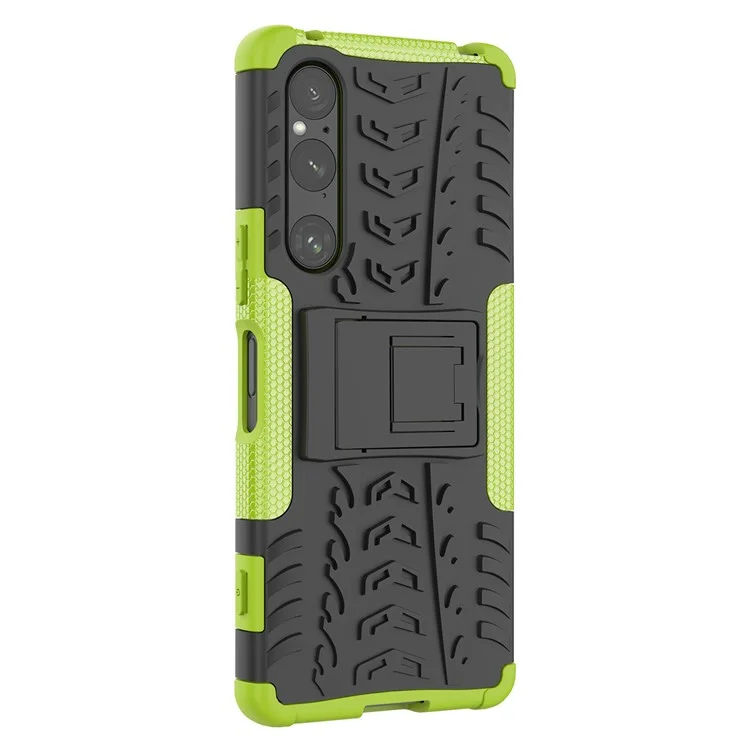 Für Sony Xperia 1 V Fallschutz-Reifenmuster PC+TPU Handyhülle Kickstand Handyhülle - Grün