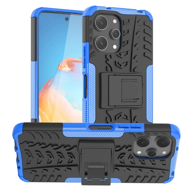 Para Xiaomi Redmi 12 4G Funda de teléfono a prueba de golpes con patrón de neumático PC+TPU, soporte de teléfono - Azul