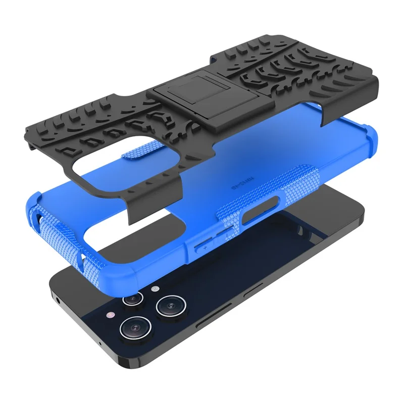 Para Xiaomi Redmi 12 4G Funda de teléfono a prueba de golpes con patrón de neumático PC+TPU, soporte de teléfono - Azul