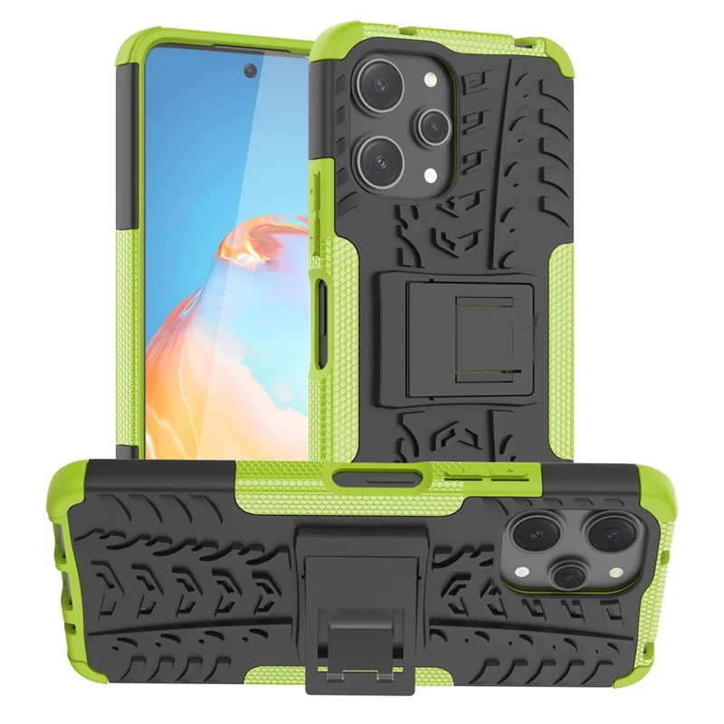 Für Xiaomi Redmi 12 4G stoßfestes Reifenmuster PC+TPU-Handyhülle mit Ständer - Grün