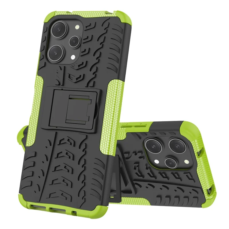 Für Xiaomi Redmi 12 4G stoßfestes Reifenmuster PC+TPU-Handyhülle mit Ständer - Grün