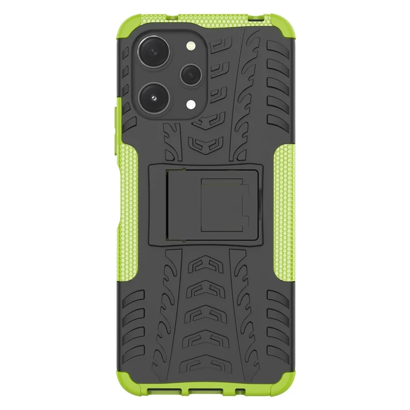 Für Xiaomi Redmi 12 4G stoßfestes Reifenmuster PC+TPU-Handyhülle mit Ständer - Grün