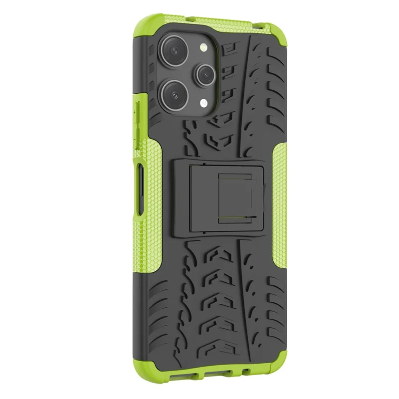 Für Xiaomi Redmi 12 4G stoßfestes Reifenmuster PC+TPU-Handyhülle mit Ständer - Grün