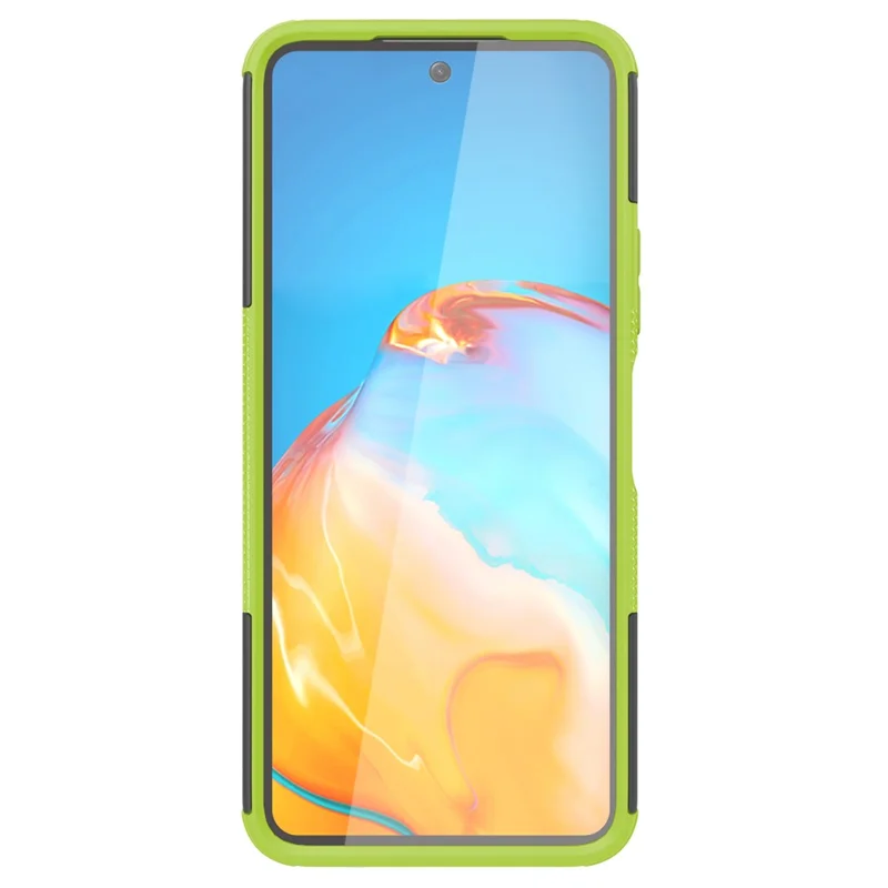 Für Xiaomi Redmi 12 4G stoßfestes Reifenmuster PC+TPU-Handyhülle mit Ständer - Grün