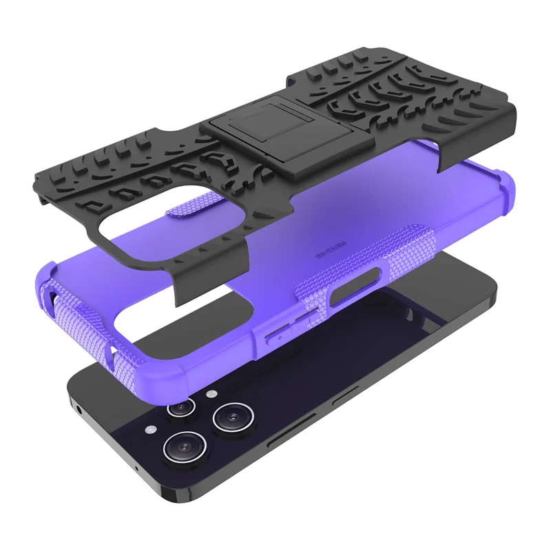 For Xiaomi Redmi 12 4G Shockproof Tyre Pattern PC+TPU Phone Case Kickstand Phone Cover - Purple