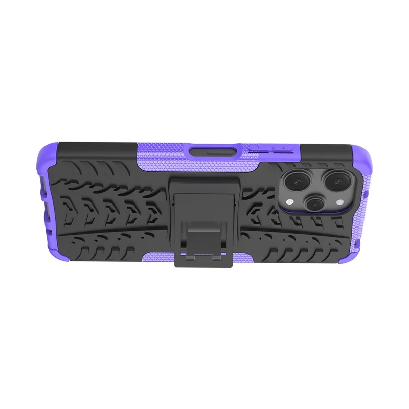 For Xiaomi Redmi 12 4G Shockproof Tyre Pattern PC+TPU Phone Case Kickstand Phone Cover - Purple